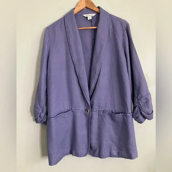 COLDWATER CREEK Lavender Ruched Linen Blazer Jacket Size 18W - Picture 2 of 12
